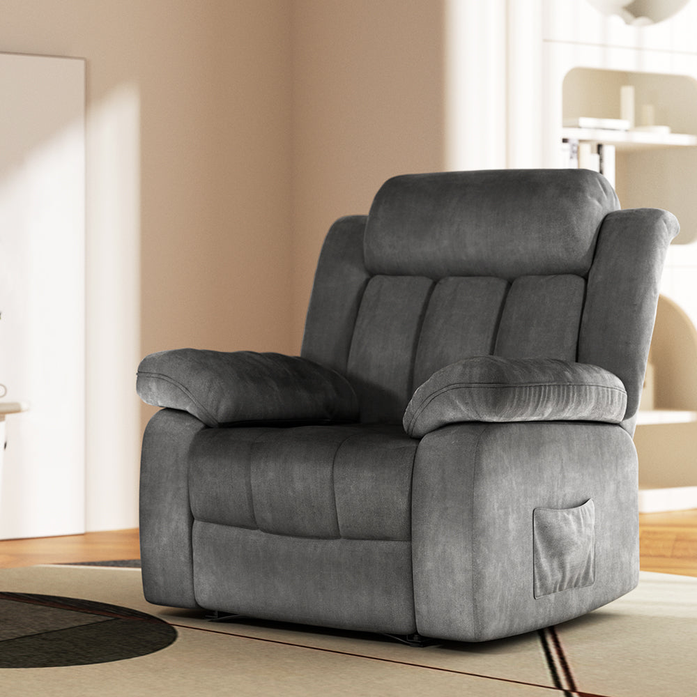 Gralvik Artiss Recliner Chair Electric Massage Chair Velvet Lounge Sofa Heated Grey-houseofhyne