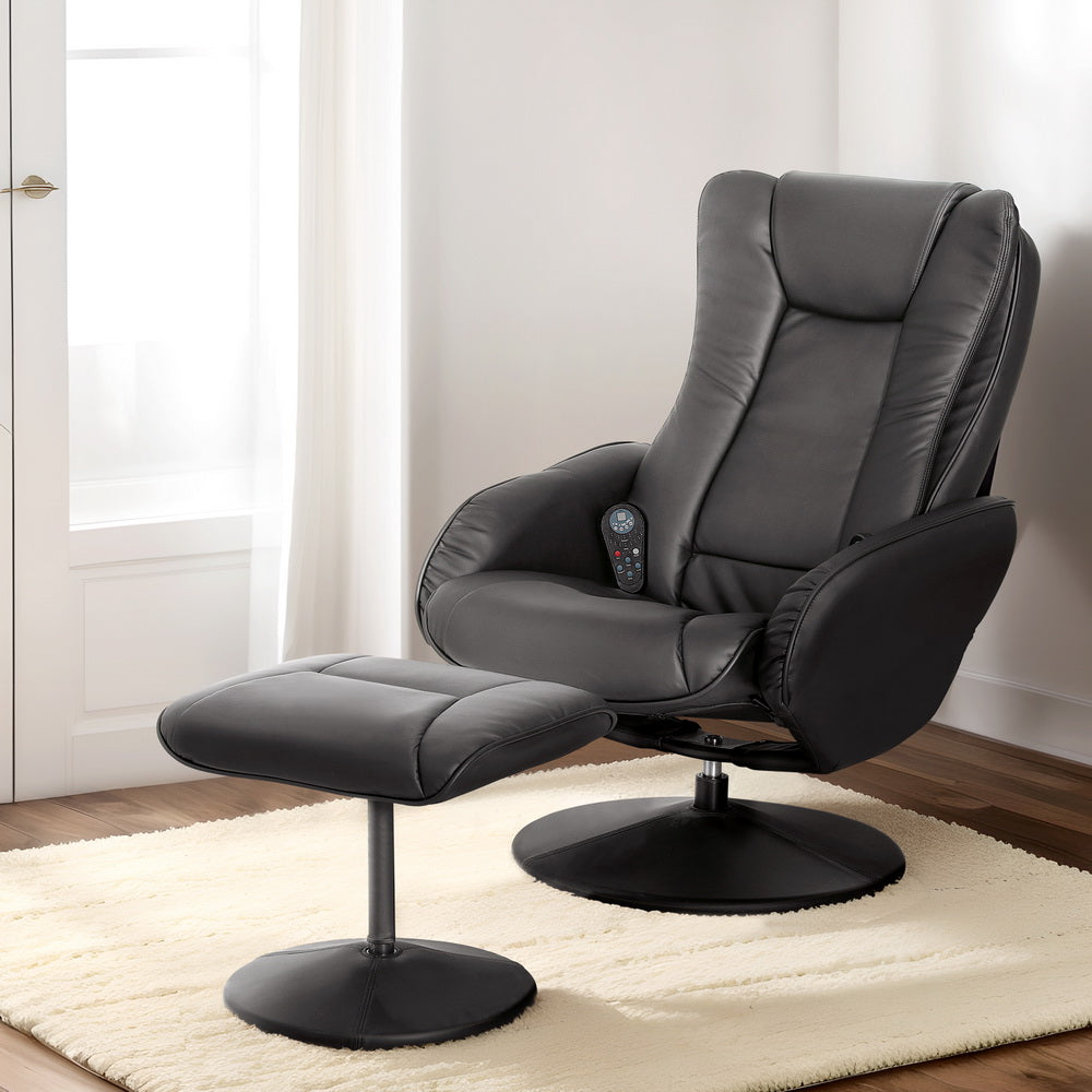 Qelnor Artiss Recliner Chair Ottoman Heated Massage Black-houseofhyne