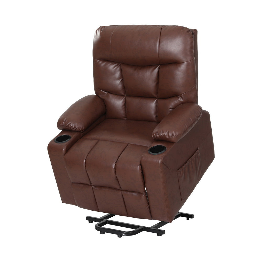 Grylok Artiss Recliner Chair Lift Assist Heated Massage Chair Leather Claude-houseofhyne