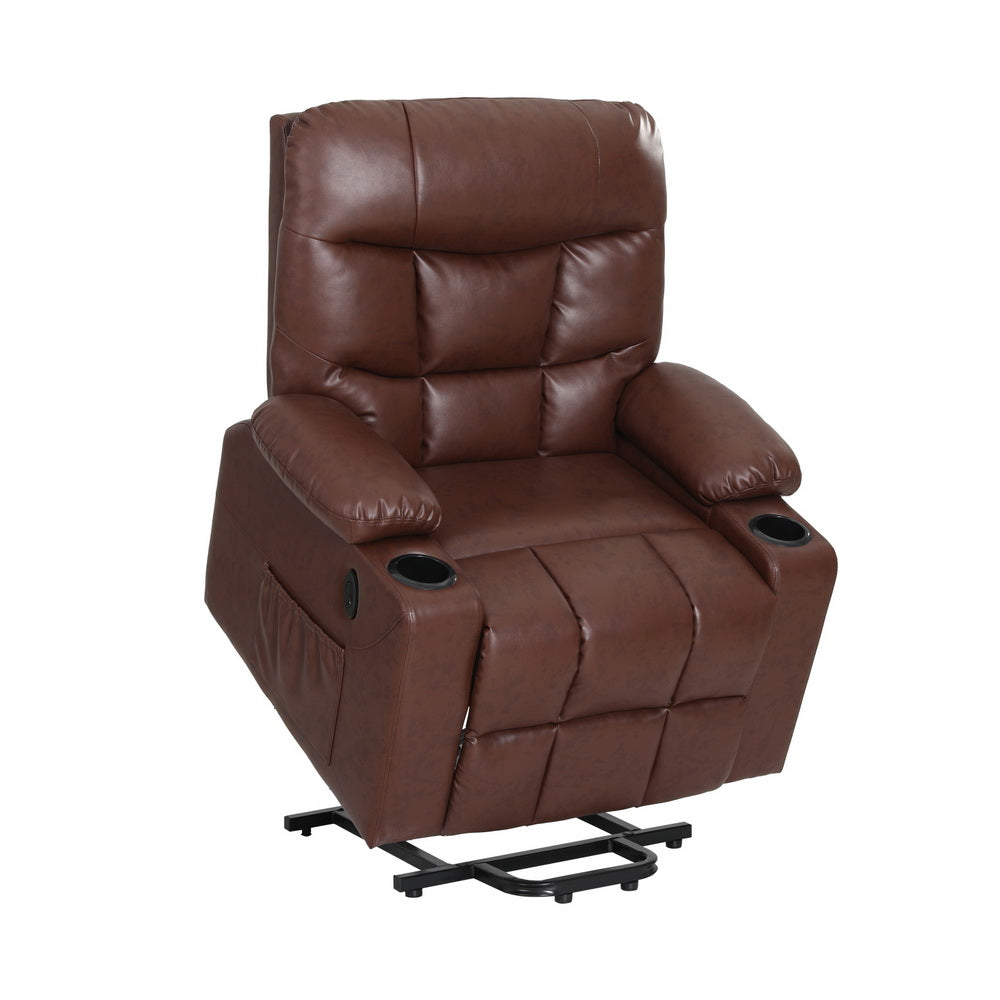 Grylok Artiss Recliner Chair Lift Assist Heated Massage Chair Leather Claude-houseofhyne