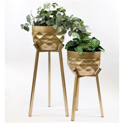 Regal Patterned Gold Planter Stands, Set of 2