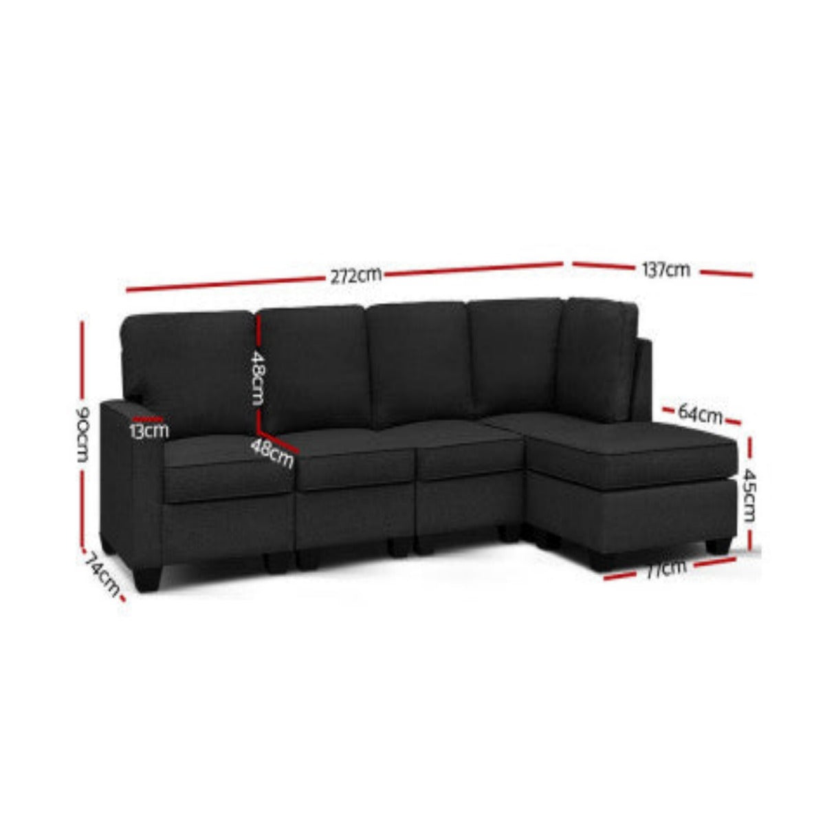 Artiss Modular Sofa Chaise Set 5-seater Dark Grey - House of Hyne