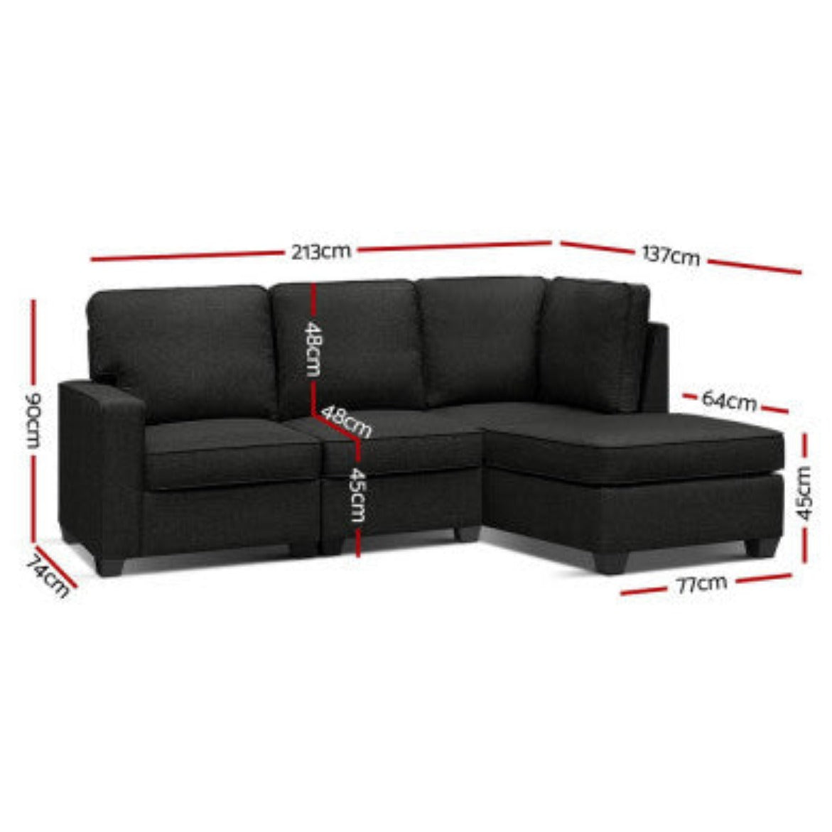 Artiss Modular Sofa Chaise Set 4-seater Dark Grey - House of Hyne