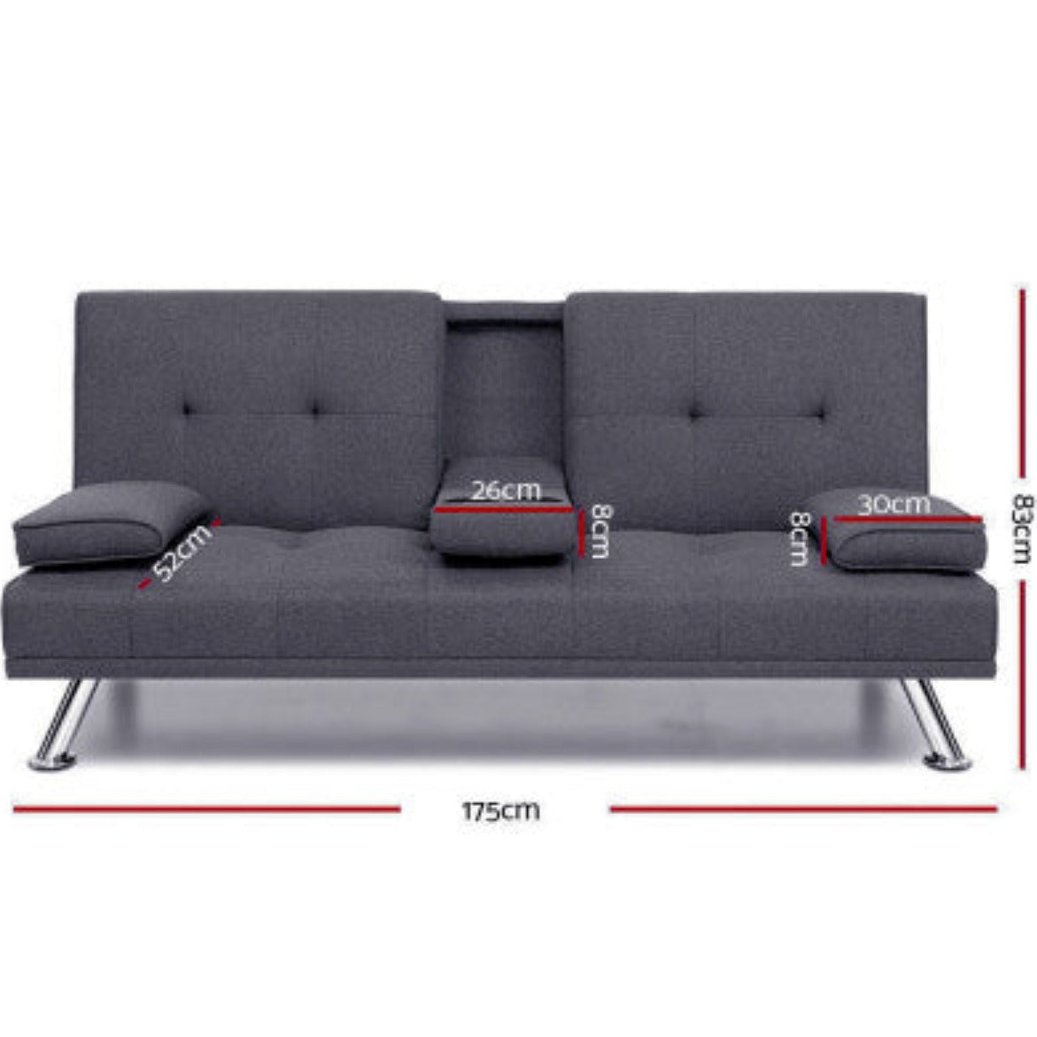 Artiss Sofa Bed 175CM Dark Grey Fabric 2