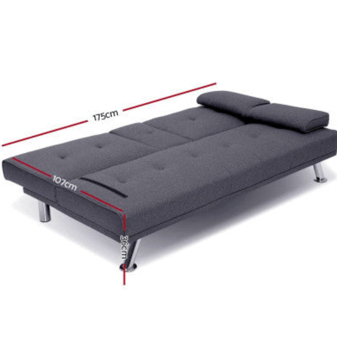 Artiss Sofa Bed 175CM Dark Grey Fabric 3