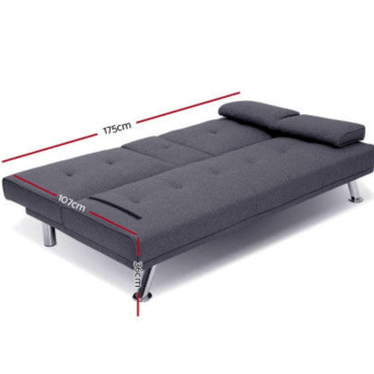 Artiss Sofa Bed 175CM Dark Grey Fabric 3