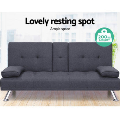 Artiss Sofa Bed 175CM Dark Grey Fabric 4