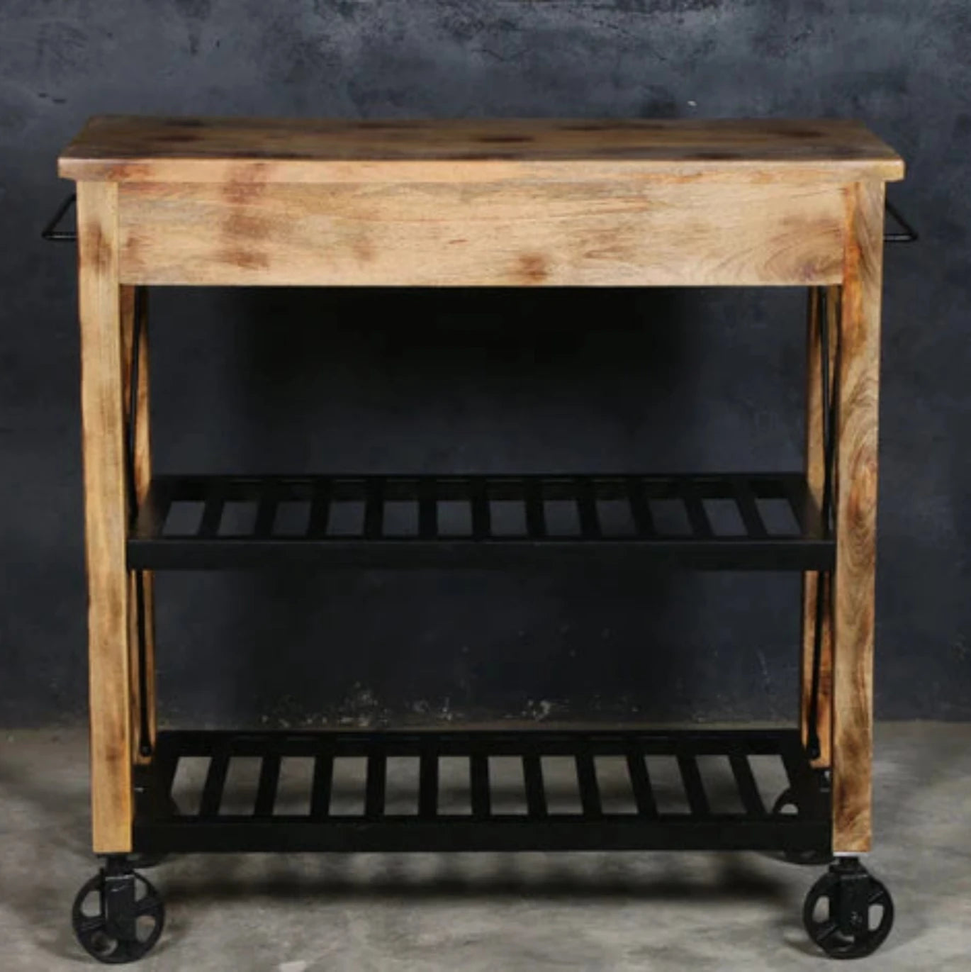 Quarvax Hardwood Butler's Trolley on Wheels, Distressed Finish- houseofhyne