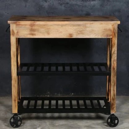 Quarvax Hardwood Butler's Trolley on Wheels, Distressed Finish- houseofhyne