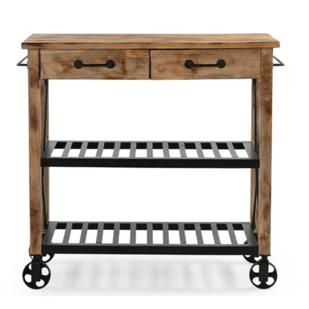 Quarvax Hardwood Butler's Trolley on Wheels, Distressed Finish - houseofhyne