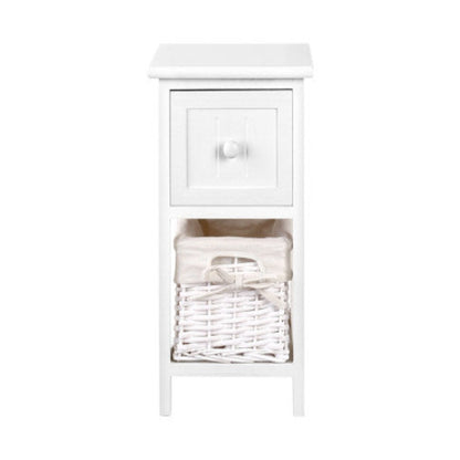 Artiss Bedside Table 1 Drawer with Basket Rustic White X2 3