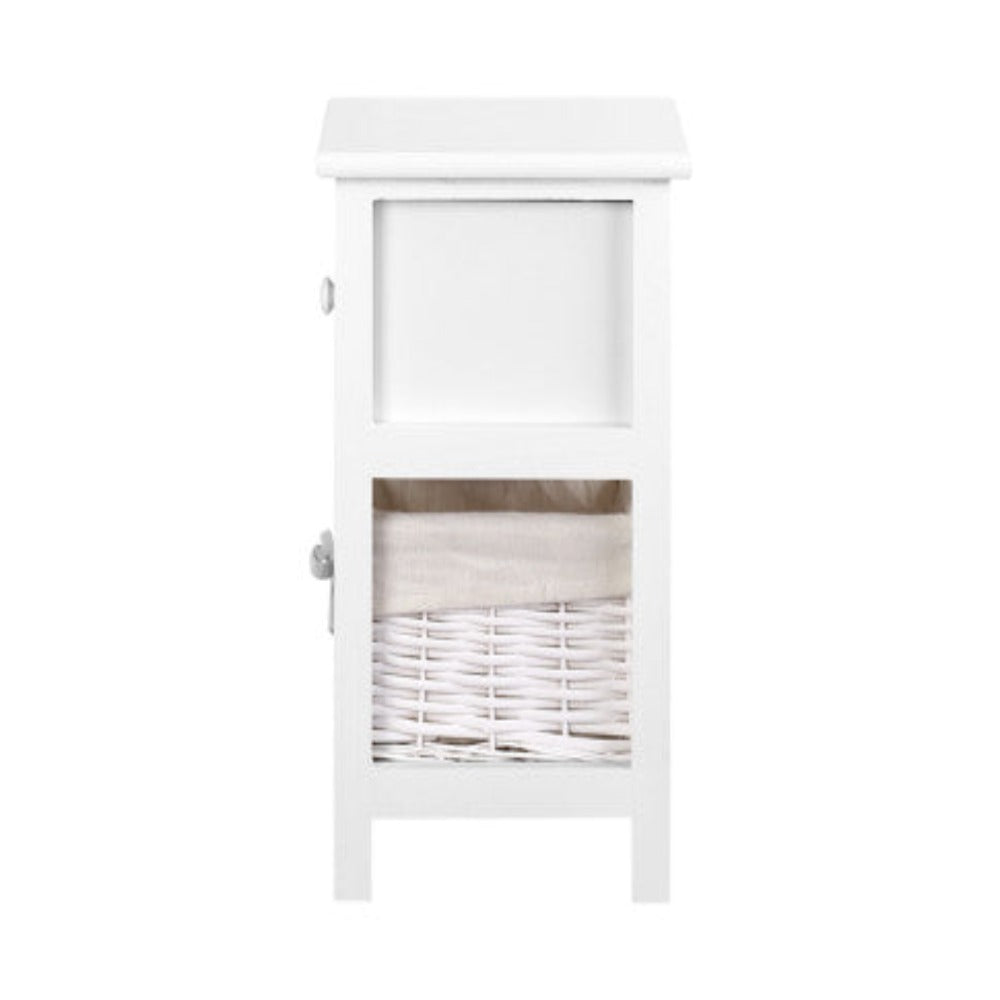 Artiss Bedside Table 1 Drawer with Basket Rustic White X2 4