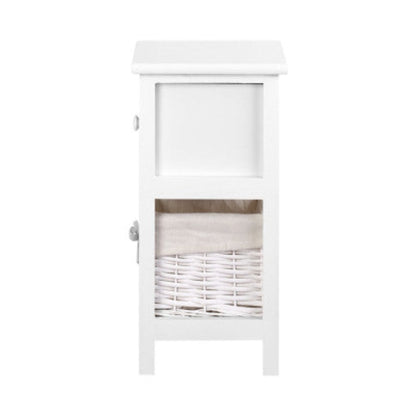 Artiss Bedside Table 1 Drawer with Basket Rustic White X2 4