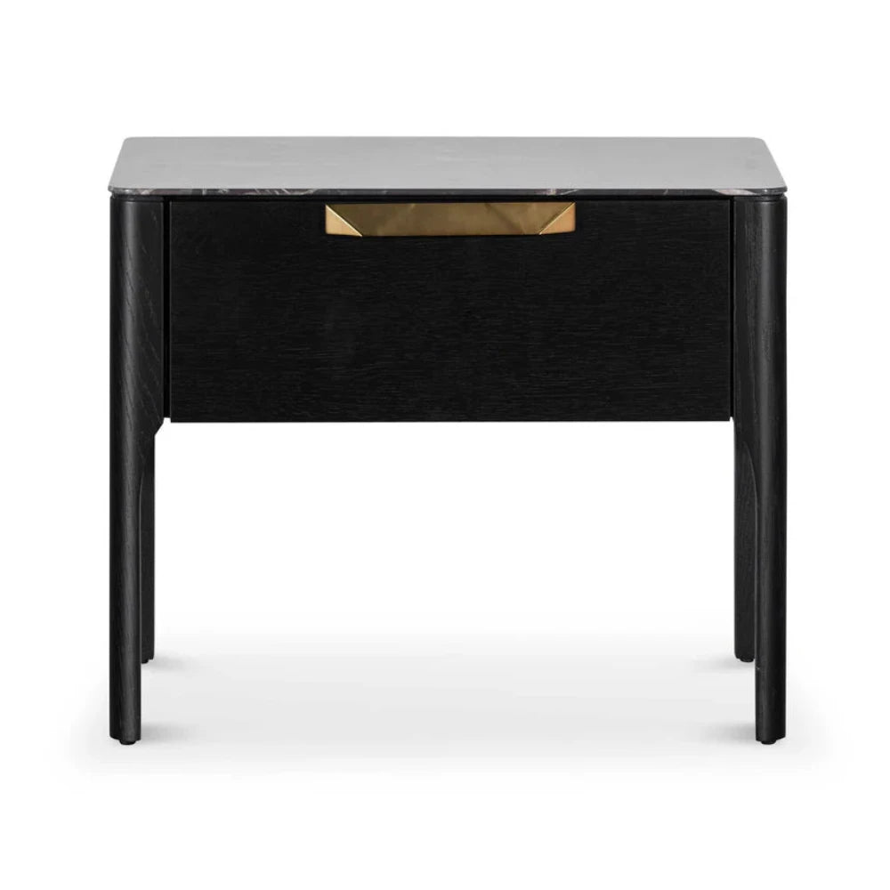 Zorlon Bedside Table - Black with Porcelain Marble Top-houseofhyne