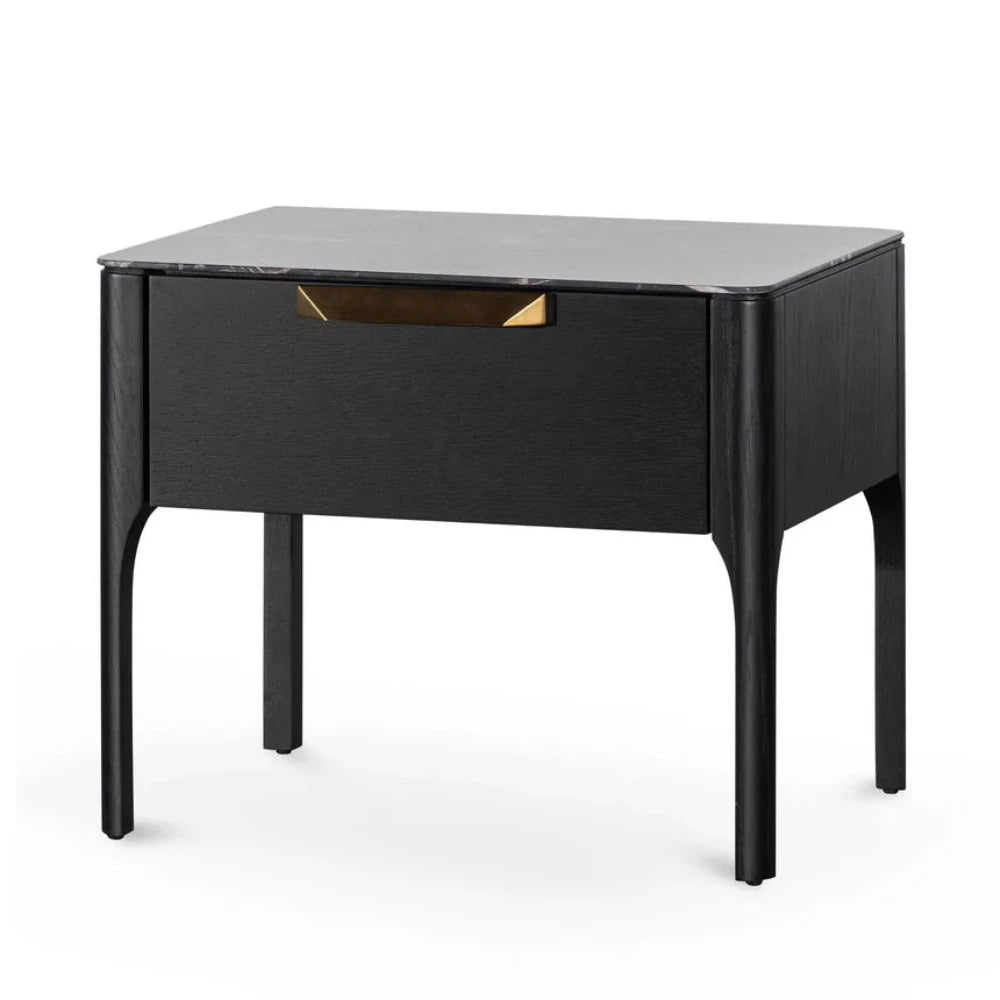 Zorlon Bedside Table - Black with Porcelain Marble Top-houseofhyne