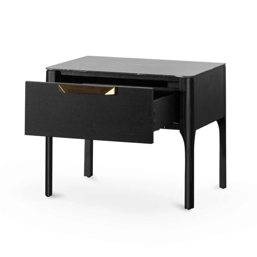 Zorlon Bedside Table - Black with Porcelain Marble Top-houseofhyne