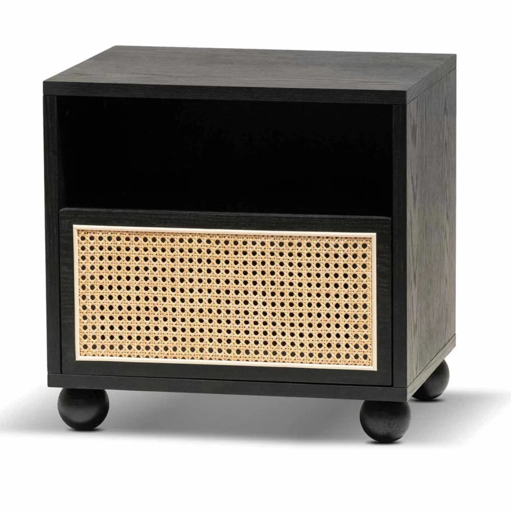 Yevlok Wooden Side Table with Rattan Front - Black-houseofhyne