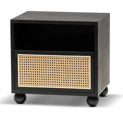 Yevlok Wooden Side Table with Rattan Front - Black-houseofhyne