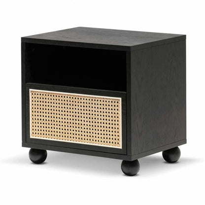 Yevlok Wooden Side Table with Rattan Front - Black-houseofhyne