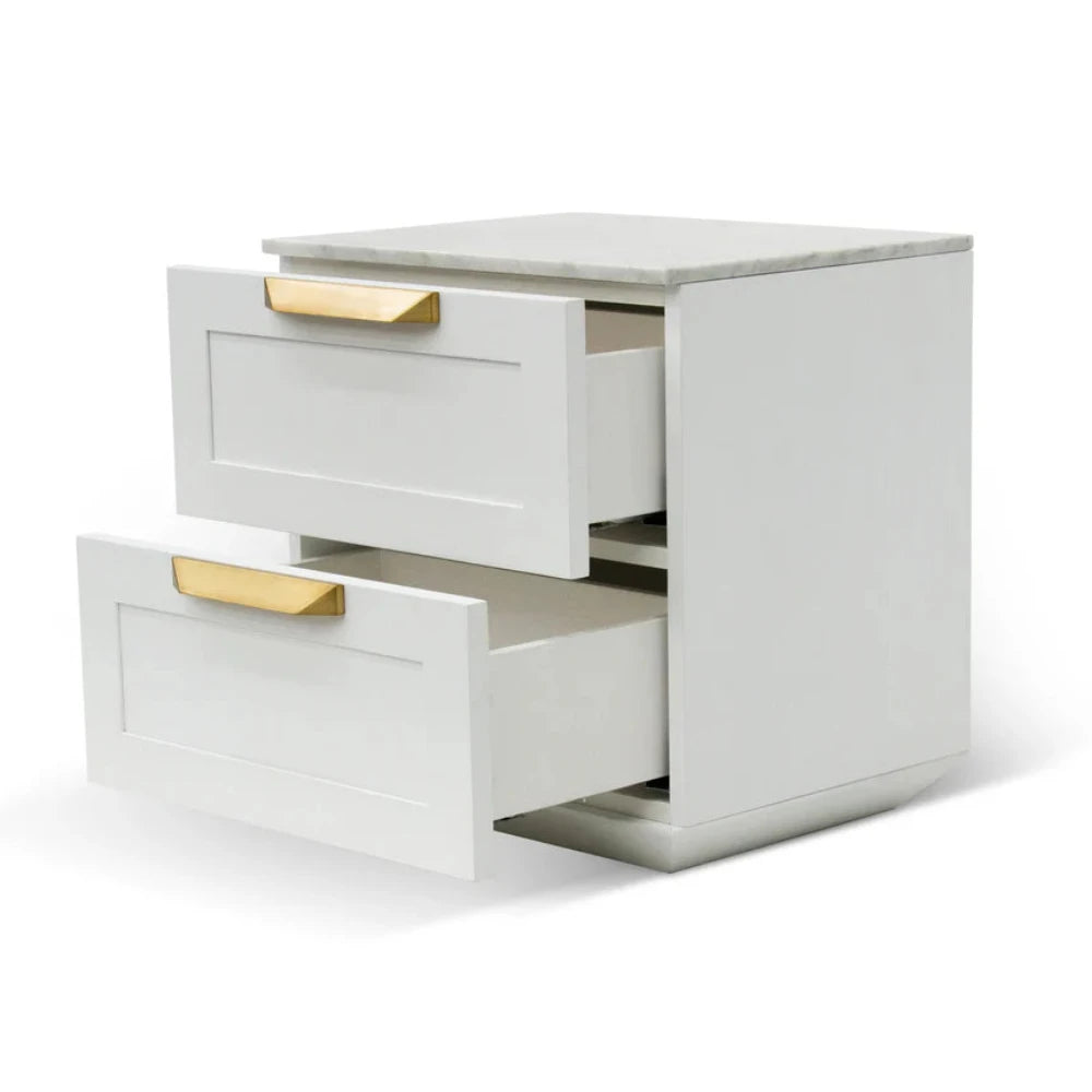 Frilnex Bedside Table - White with Marble Top-houseofhyne