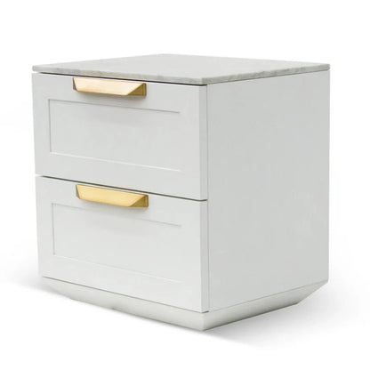 Frilnex Bedside Table - White with Marble Top-houseofhyne