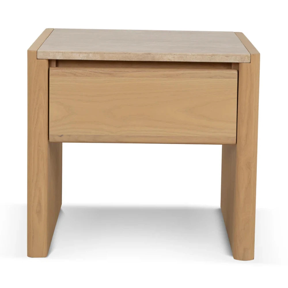 Blarnix 55cm Travertine Top Bedside Table - Creme Ash-houseofhyne