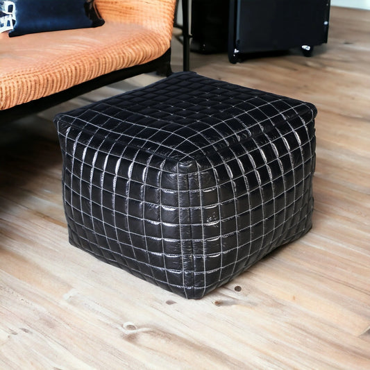 Vyrnox Sleek Black Leather Ottoman - Houseof Hyne