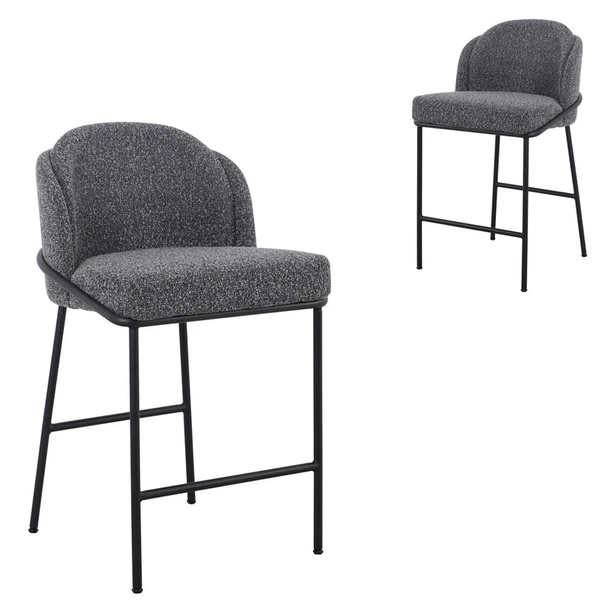 Stellar 65cm Bar Stool - Anthracite Grey Boucle (Set of 2) - House of Hyne