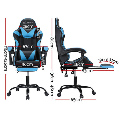 Stellarian Artiss 2 Point Massage Gaming Office Chair Footrest Cyan Blue - House of Hyne