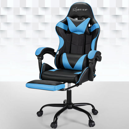 Stellarian Artiss 2 Point Massage Gaming Office Chair Footrest Cyan Blue - House of Hyne