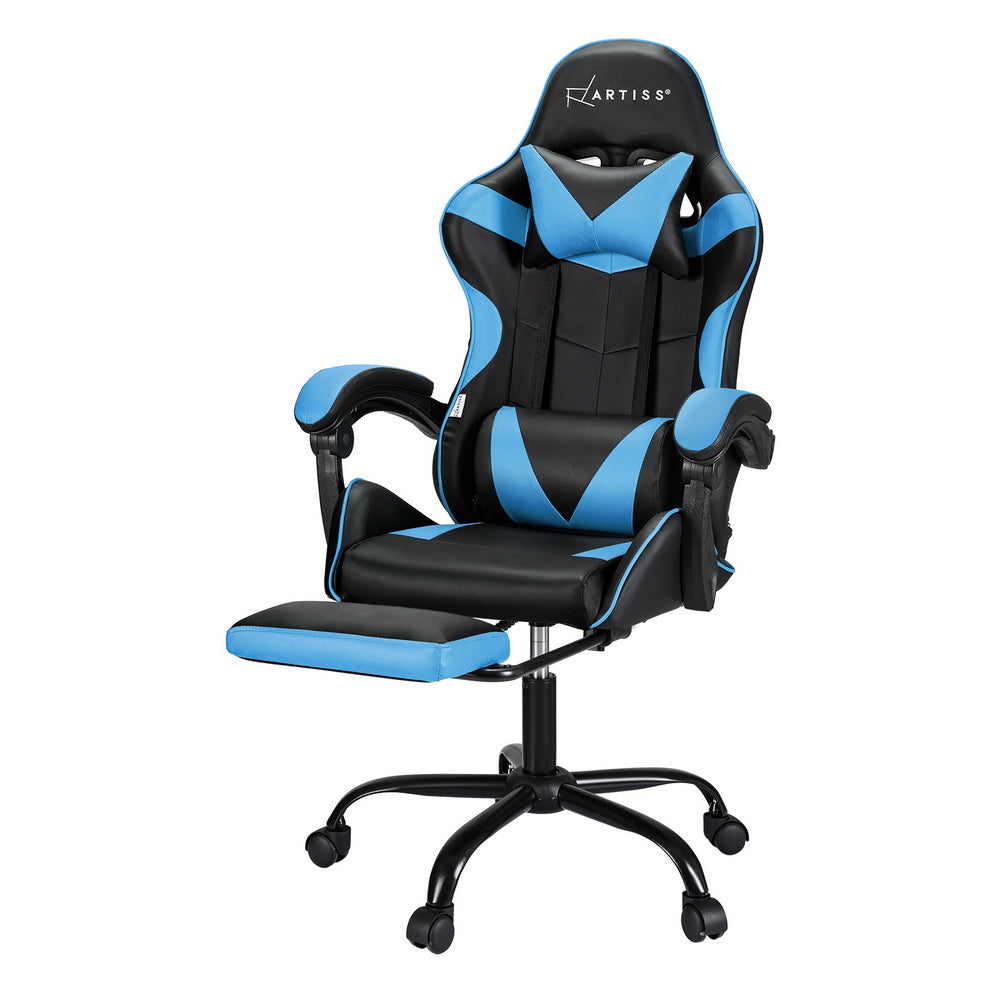 Stellarian Artiss 2 Point Massage Gaming Office Chair Footrest Cyan Blue - House of Hyne