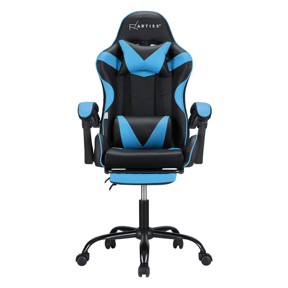 Stellarian Artiss 2 Point Massage Gaming Office Chair Footrest Cyan Blue - House of Hyne