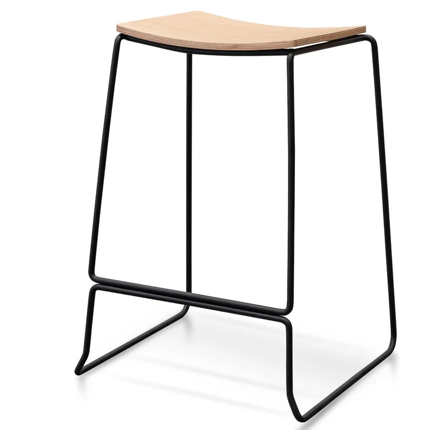 Stellarian Bar Stool With Natural Timber Seat - Black Frame - House of Hyne