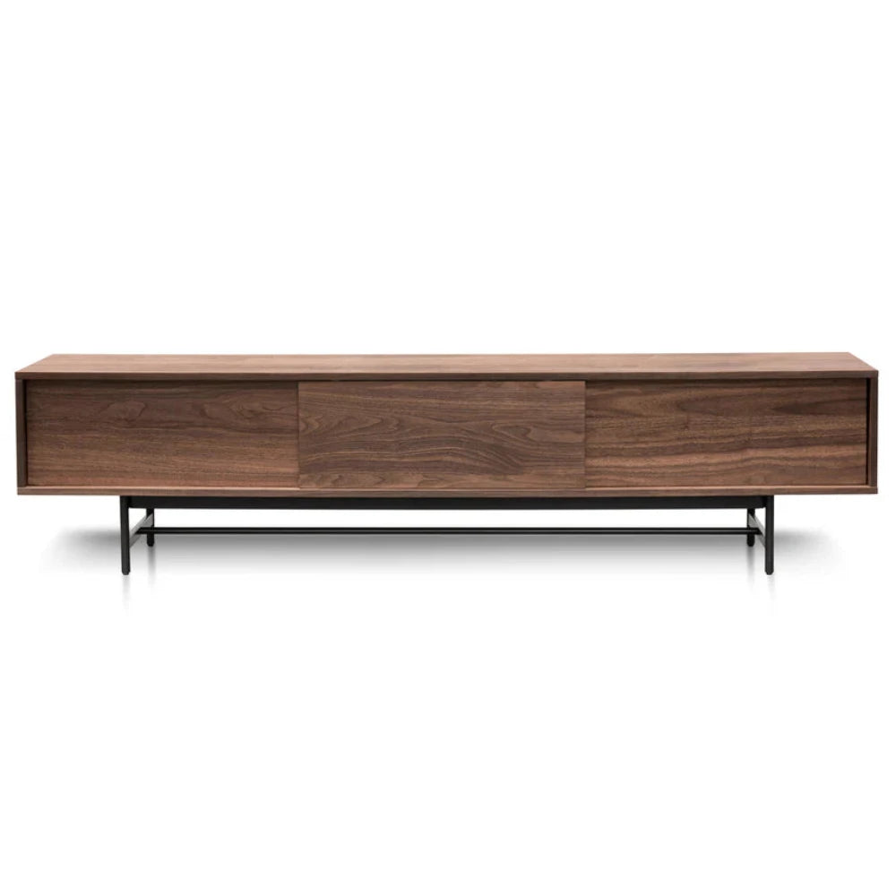 Qylor 2.1m Walnut Wooden TV Entertainment Unit - Black Legs-houseofhyne