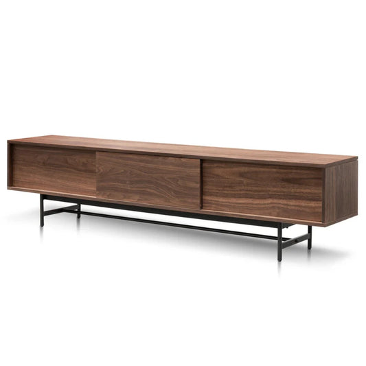 Qylor 2.1m Walnut Wooden TV Entertainment Unit - Black Legs-houseofhyne