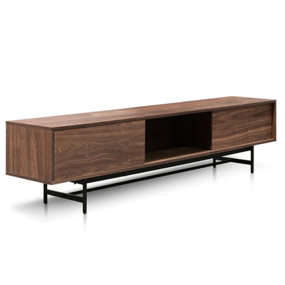 Qylor 2.1m Walnut Wooden TV Entertainment Unit - Black Legs-houseofhyne