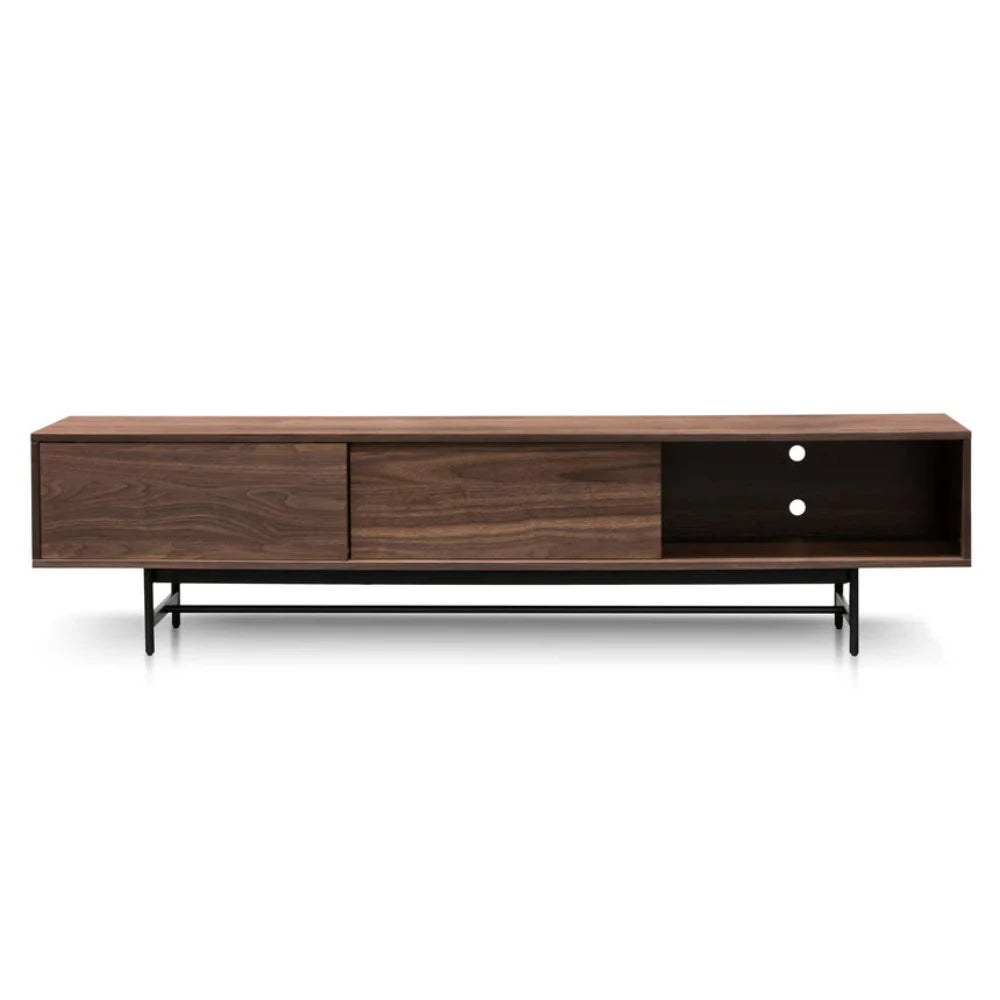 Qylor 2.1m Walnut Wooden TV Entertainment Unit - Black Legs-houseofhyne