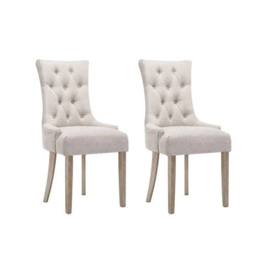 Artiss Set of 2 Dining Chair Beige CAYES French Provincial Chairs Wooden Fabric Retro Cafe  1