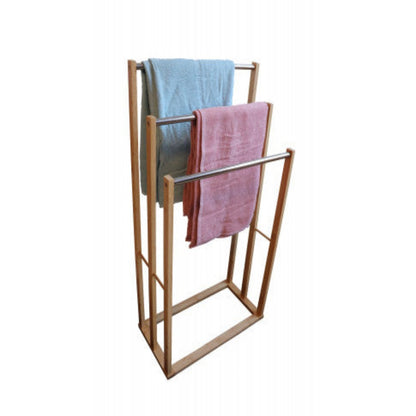 Bamboo Towel Bar Metal Holder Rack 3-Tier Freestanding for Bathroom and Bedroom 2