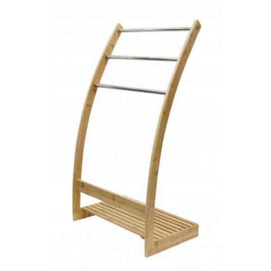 Bamboo Towel Bar Metal Holder Rack 3-Tier Freestanding and Bottom shelf for Bathroom 1