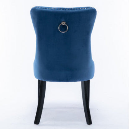 2x Velvet Dining Chairs Upholstered Tufted Kithcen Chair with Solid Wood Legs Stud Trim and Ring-Blue 10