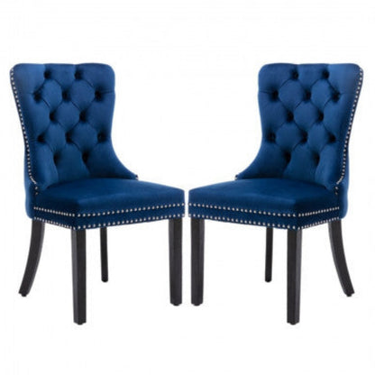 2x Velvet Dining Chairs Upholstered Tufted Kithcen Chair with Solid Wood Legs Stud Trim and Ring-Blue 112x Velvet Dining Chairs Upholstered Tufted Kithcen Chair with Solid Wood Legs Stud Trim and Ring-Blue 11