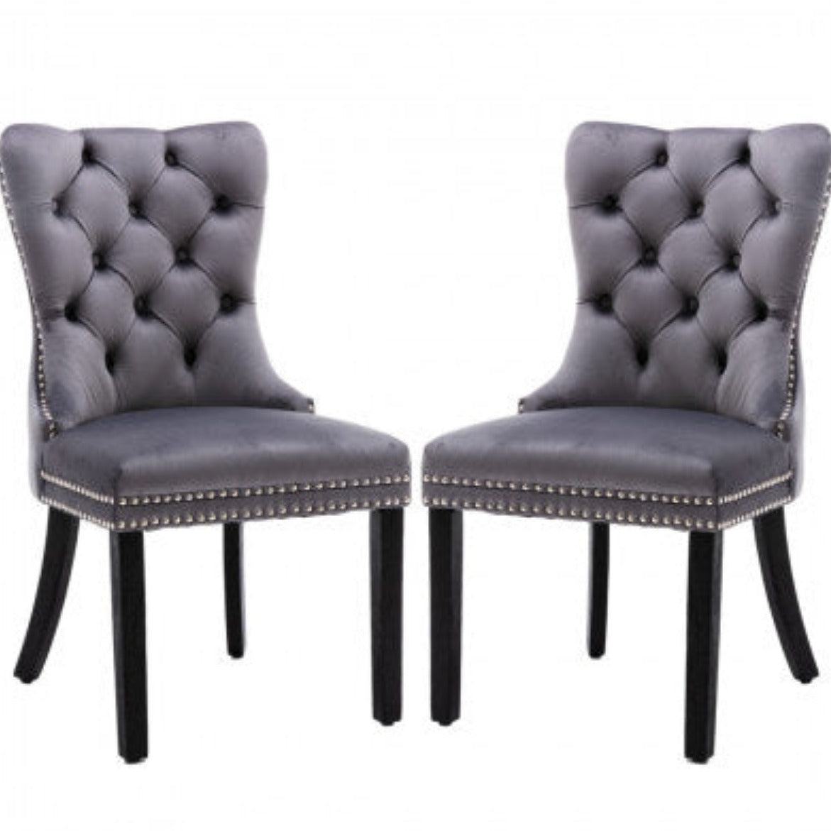 6x Velvet Dining Chairs Upholstered Tufted Kithcen Chair with Solid Wood Legs Stud Trim and Ring-Gray - House of Hyne