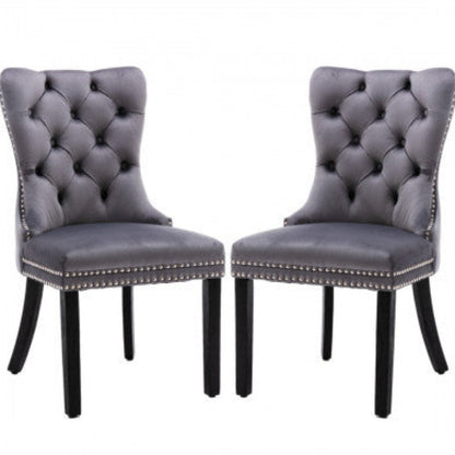 6x Velvet Dining Chairs Upholstered Tufted Kithcen Chair with Solid Wood Legs Stud Trim and Ring-Gray - House of Hyne