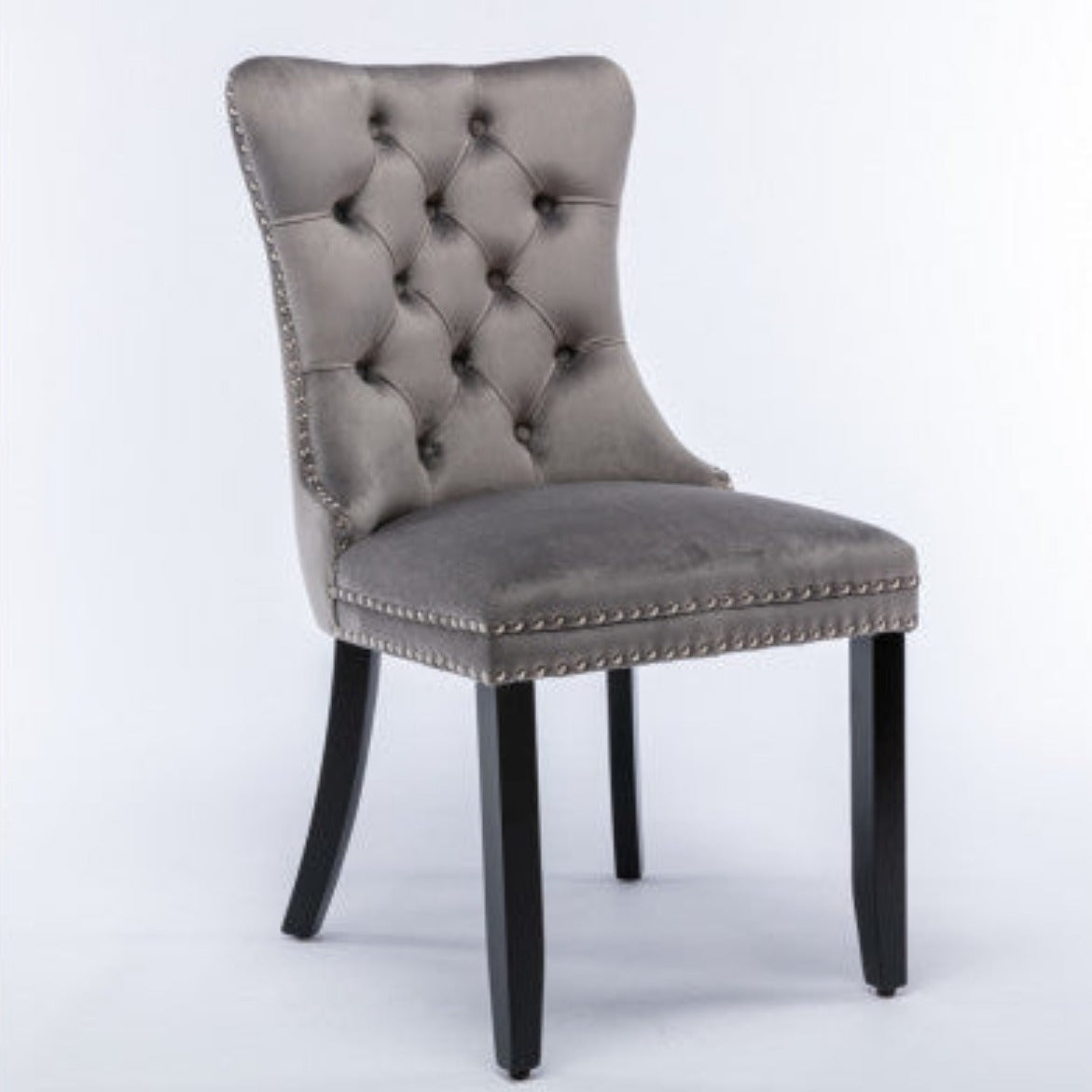 6x Velvet Dining Chairs Upholstered Tufted Kithcen Chair with Solid Wood Legs Stud Trim and Ring-Gray - House of Hyne