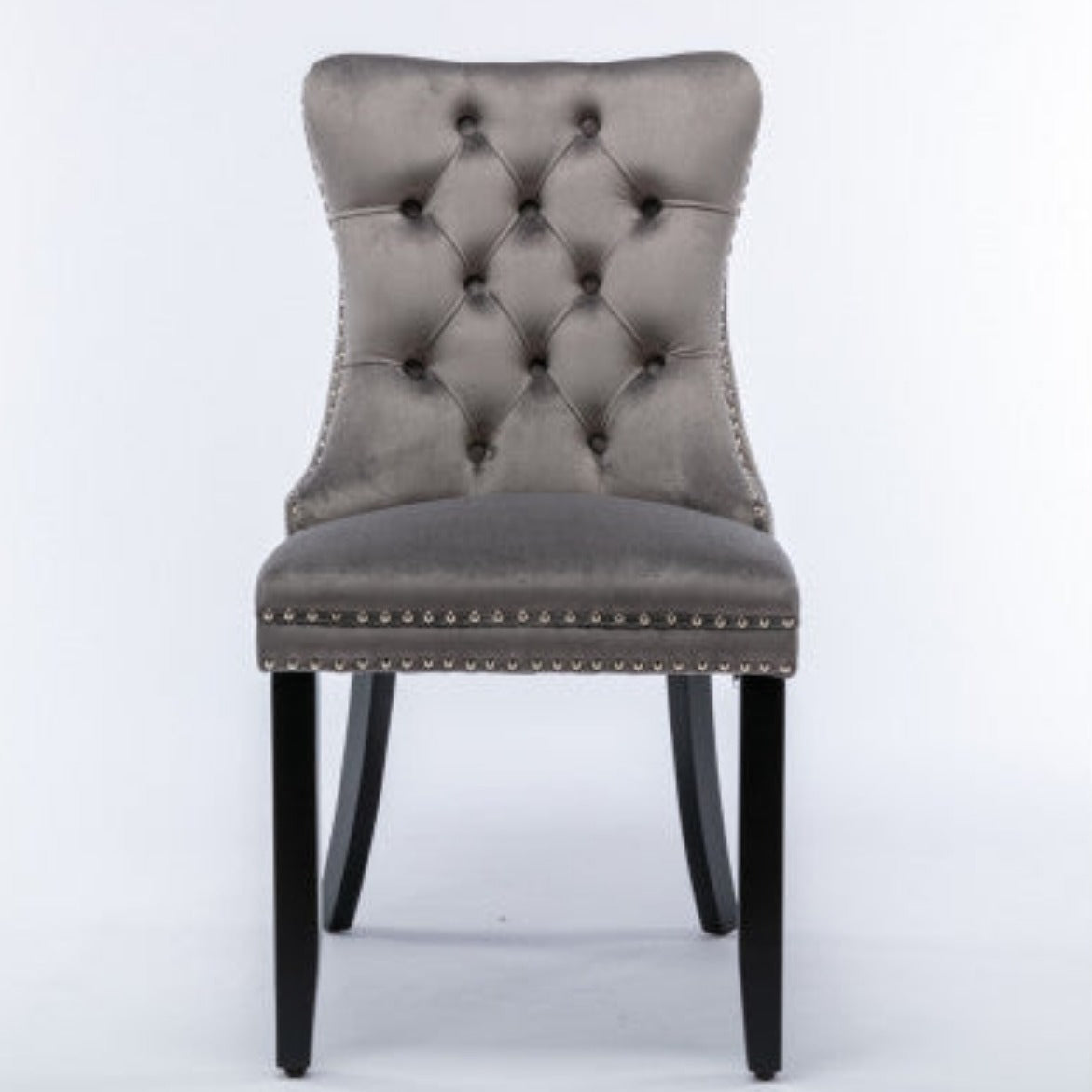 6x Velvet Dining Chairs Upholstered Tufted Kithcen Chair with Solid Wood Legs Stud Trim and Ring-Gray - House of Hyne