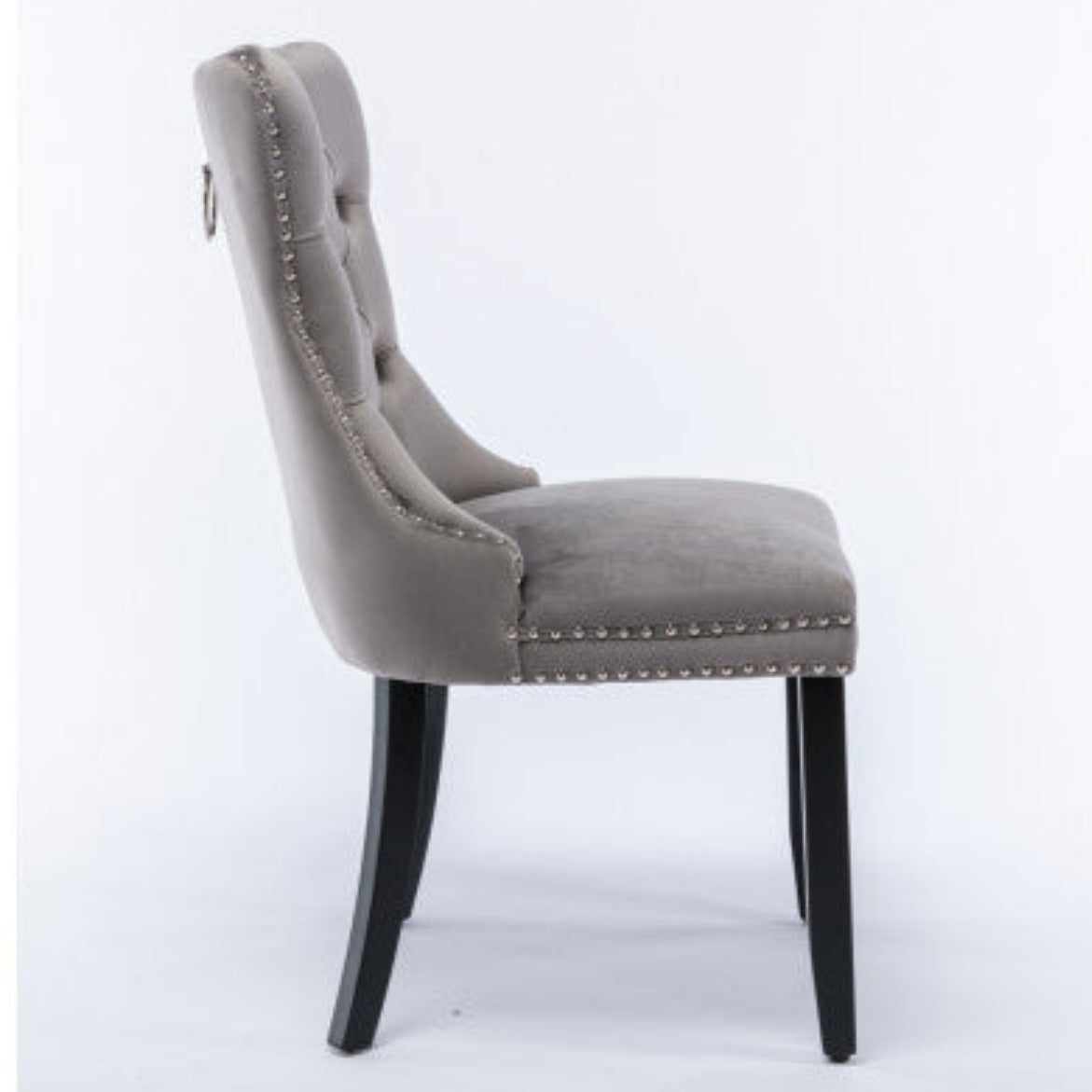 6x Velvet Dining Chairs Upholstered Tufted Kithcen Chair with Solid Wood Legs Stud Trim and Ring-Gray - House of Hyne