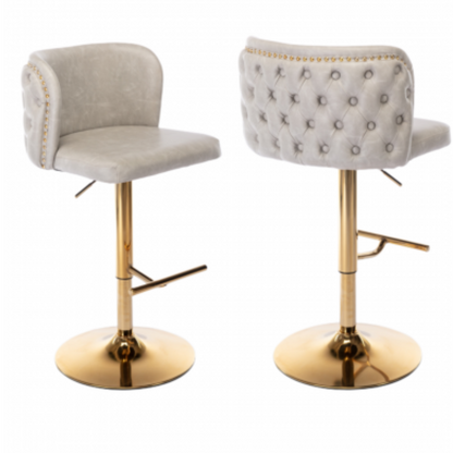 2x Faux Leather Golden Base Swivel Bar Stools- Beige 1