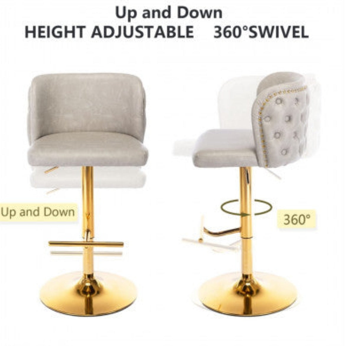 2x Faux Leather Golden Base Swivel Bar Stools- Beige 6