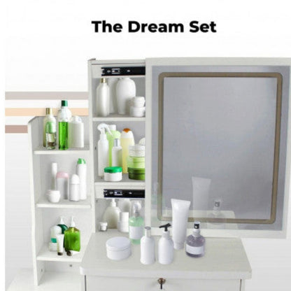 EKKIO Dressing Table White LED Mirror + Stool EK-DT-100-LD 2